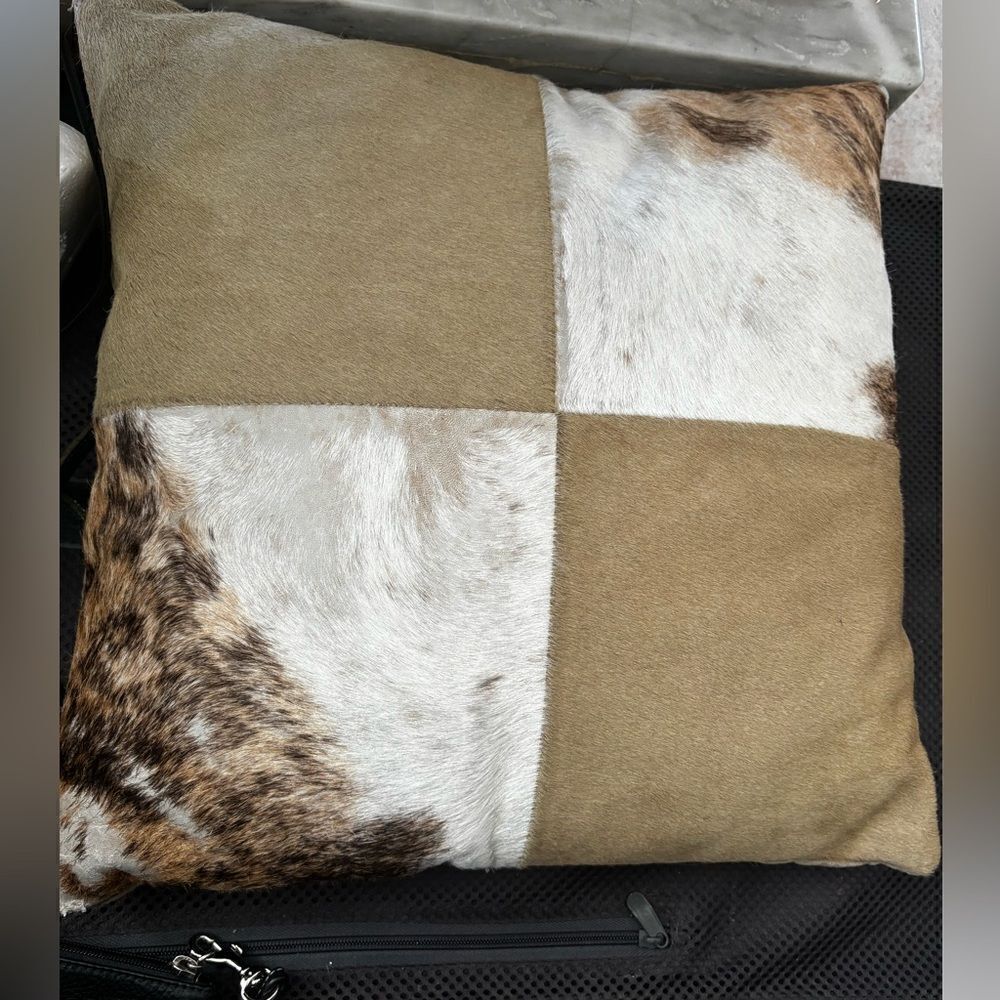 Leather & fur pillow square y2k designer accent pillow case home decor accessory